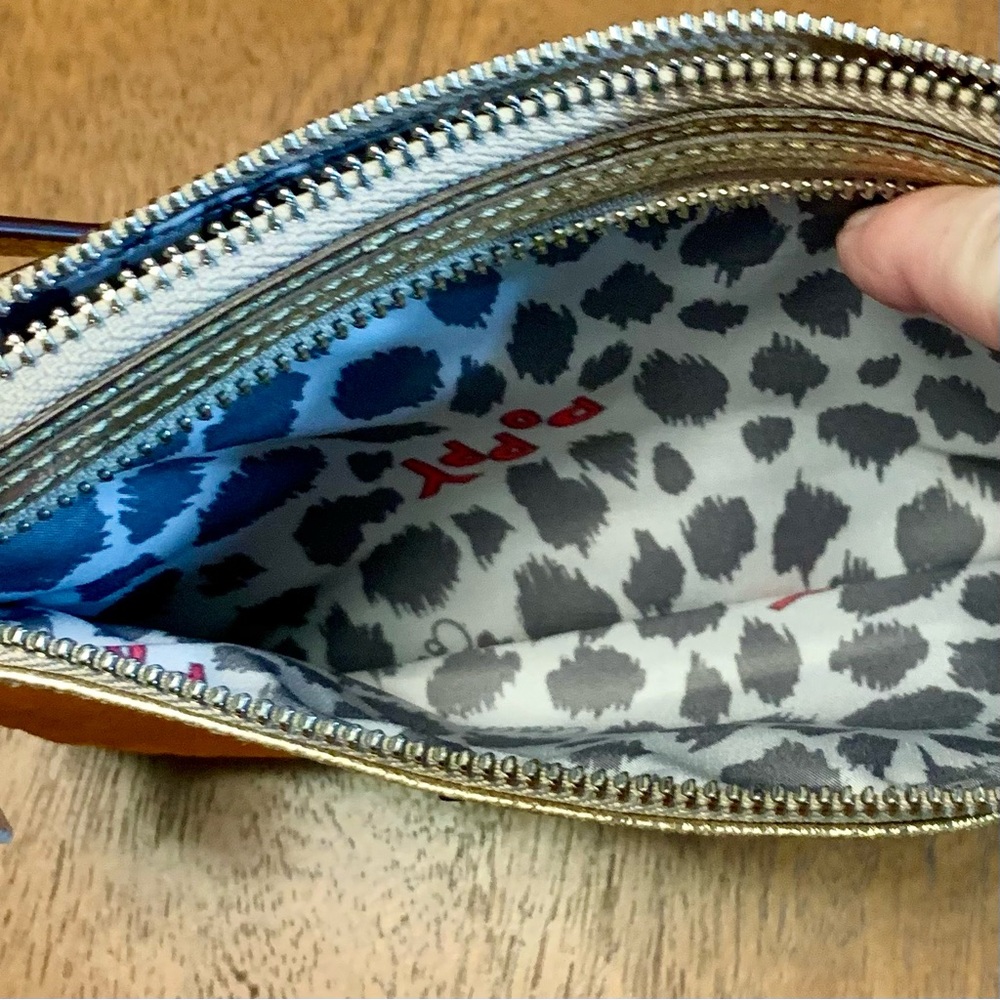 Coach Poppy Gold Sequin Wristlet / small shoulder bag, leopard lining - Picture 8 of 10